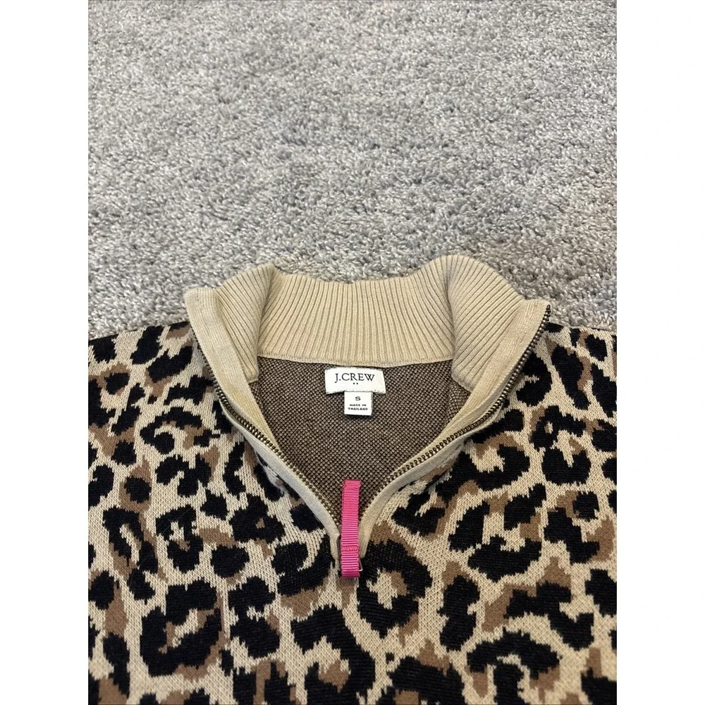 J.Crew Cheetah / Leopard Print Hot Pink 1/4 Zip Sweater Womens Small Long Sleeve